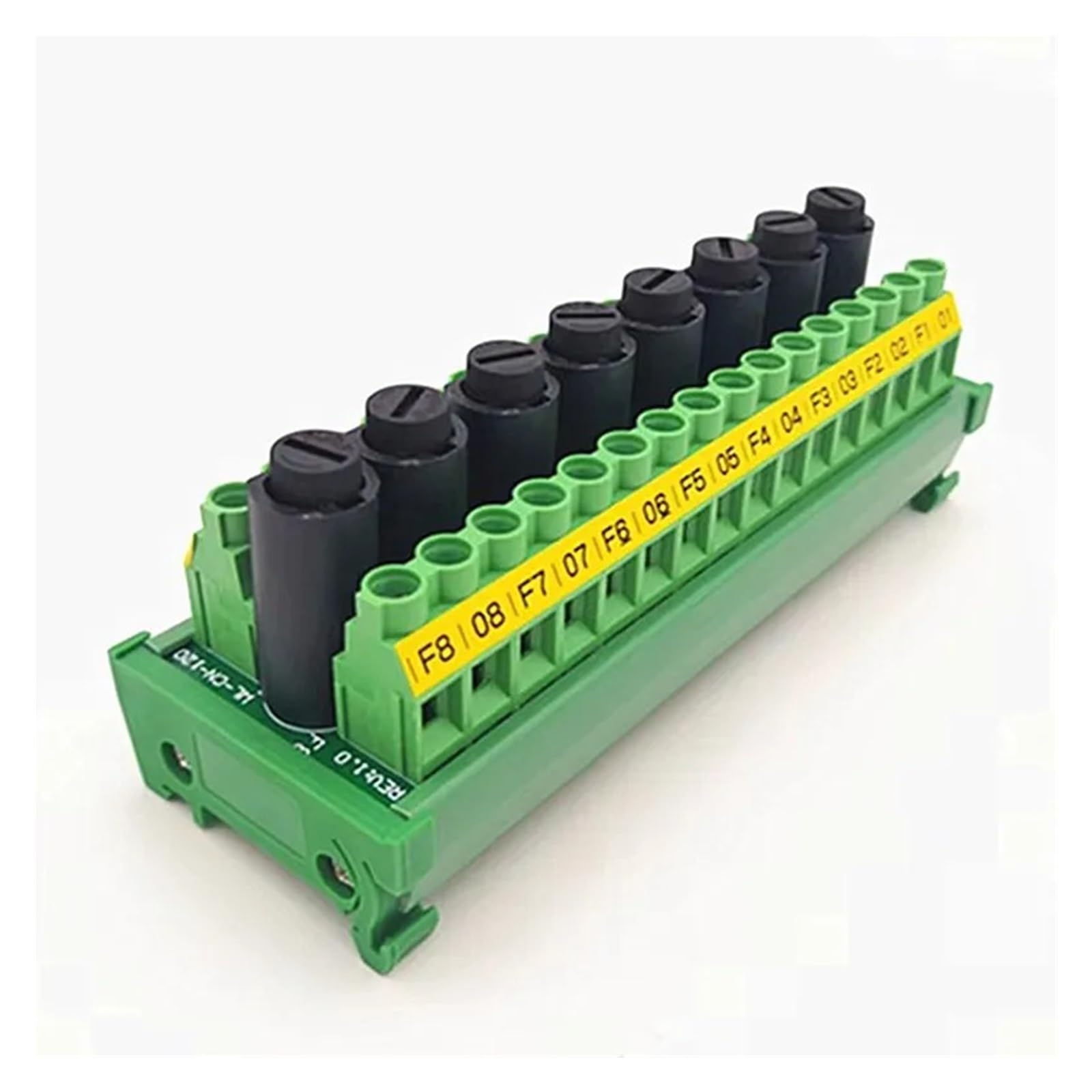 Montaggio su guida DIN Fusibili a 8 canali Modulo di distribuzione con morsettiera a vite a 16 posizioni Modulo di distribuzione 10A 5x20mm Portafusibile nero(8 Channel)