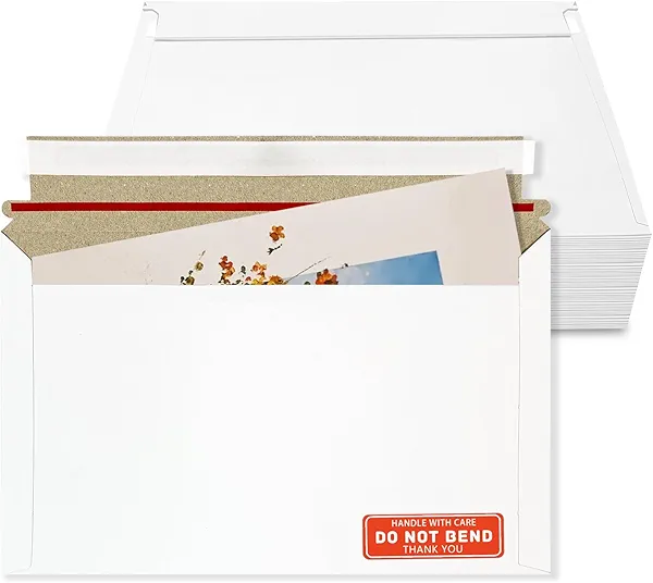 Cheardia 120 Pack Photo Document Mailers, 13 x 9.25 Inch Rigid Mailers with Self Adhesive Seal Stay Flat Cardboard Envelope with Label for CD, Photos, White