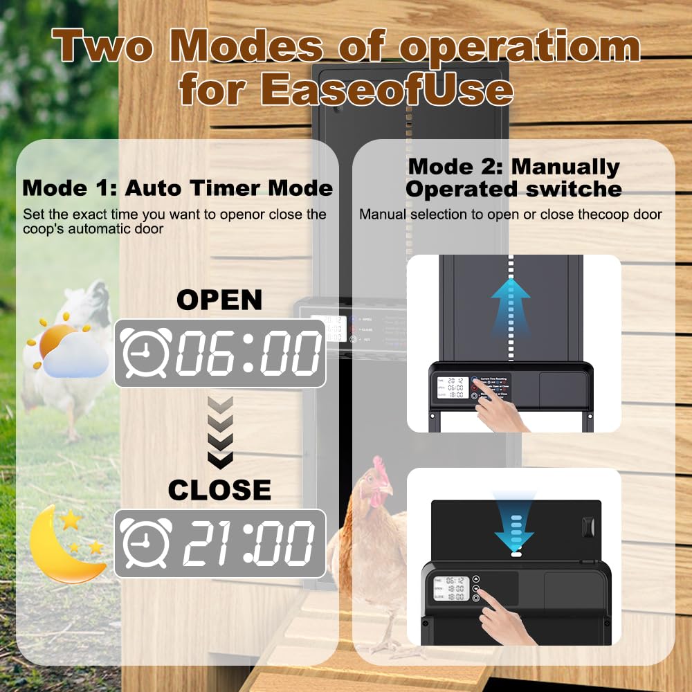 Porta Automatica Pollaio Batteria, Porta Pollaio Automatica In Lega Di Alluminio, Porta Automatica per Pollaio con Ampio Display Impermeabile, Timer, Funzione Anti-Trappola, Avviso Batteria