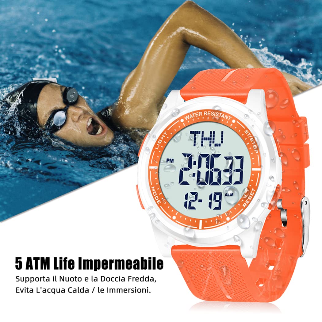 WIFORT Orologio Digitale da Polso, Orologio Sportivo Uomo Donna Impermeabile 5ATM Con Retroilluminazione a LED, Cronometro, Sveglia e Timer, Ultra-sottile Watches Unisex