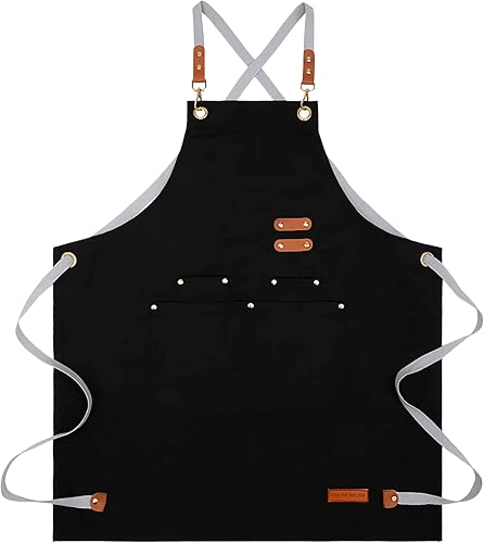 Crossbody Professional Apron, Multi-Pocket Design, Adjustable Straps, Unisex Wear - Use for Cooking, Art, Workshops and more. (Black))