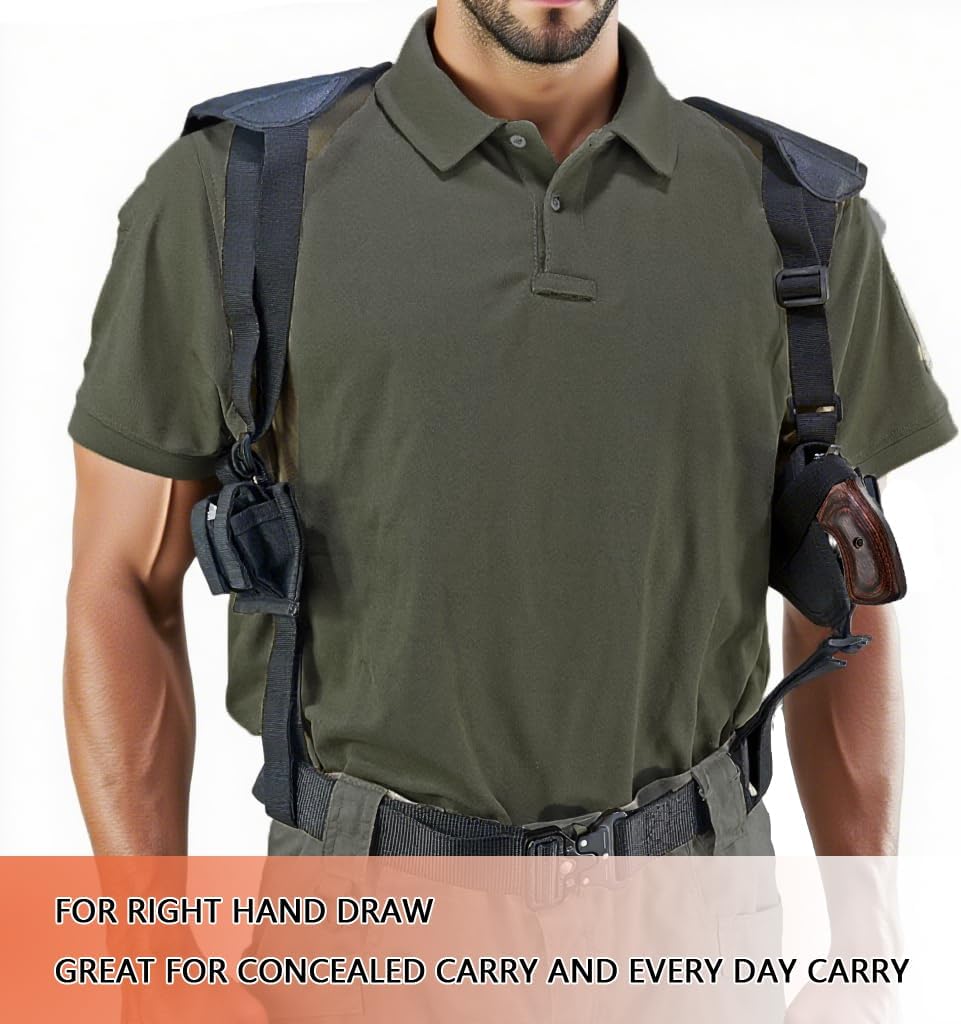 Revolver Shoulder Holster Adjustable Gun Holster with Speedloader Holder for J Frame Snub Nose 2" Revolvers .22 .38 .357 LCR S&W Airweight Bodyguard Rossi Charter Arms