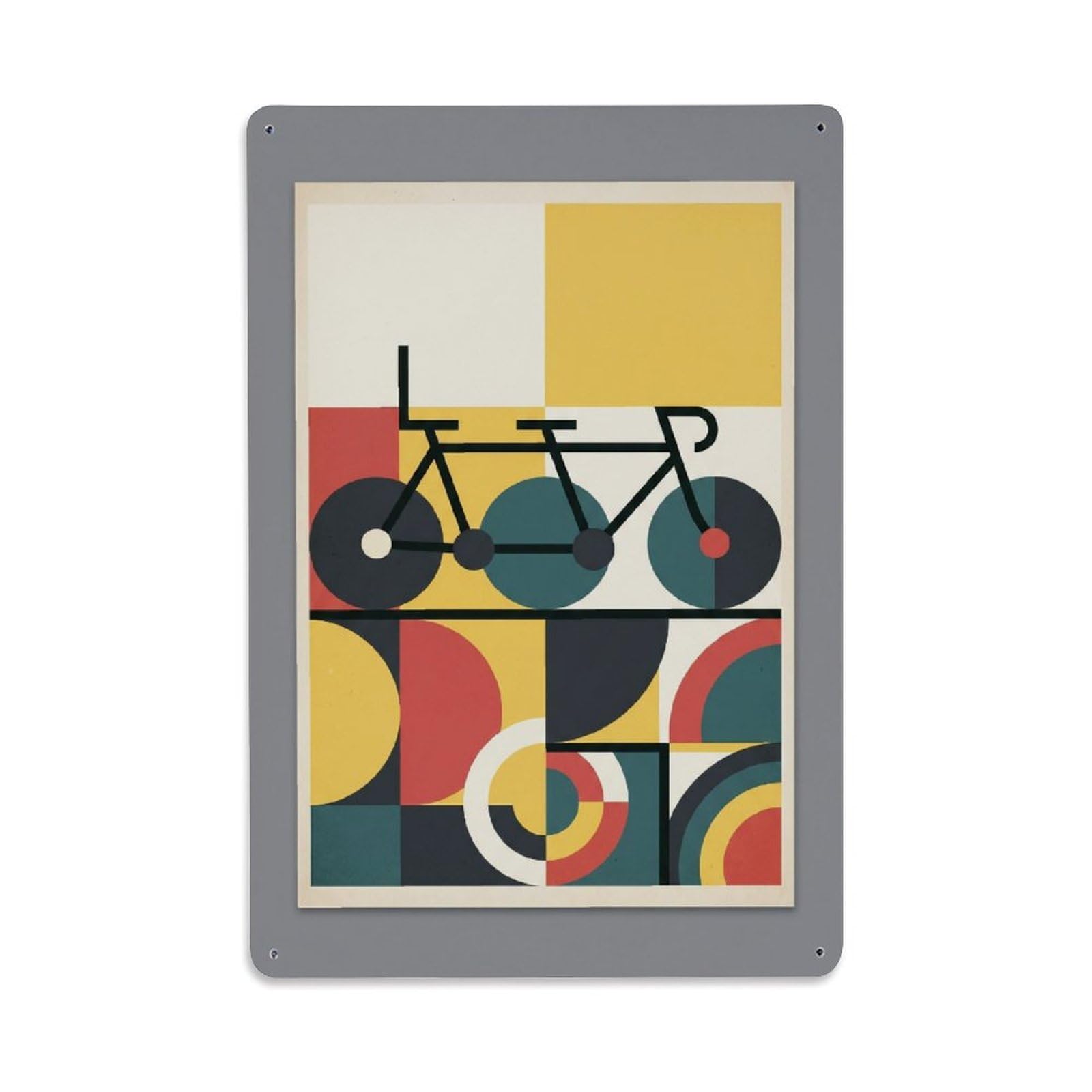 Tandem Pedal Bike Modernist Geometry City Cycling Retro Metal Tin Sign Plaque Wall Decor for Cafe, Man Cave, Club Bar, Office, Home Garden Round Metal Poster 8x12Inch