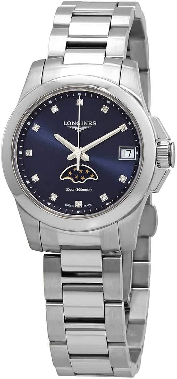 Montre Femme LONGINES Conquest Cadran argente phases de lune 34 mm