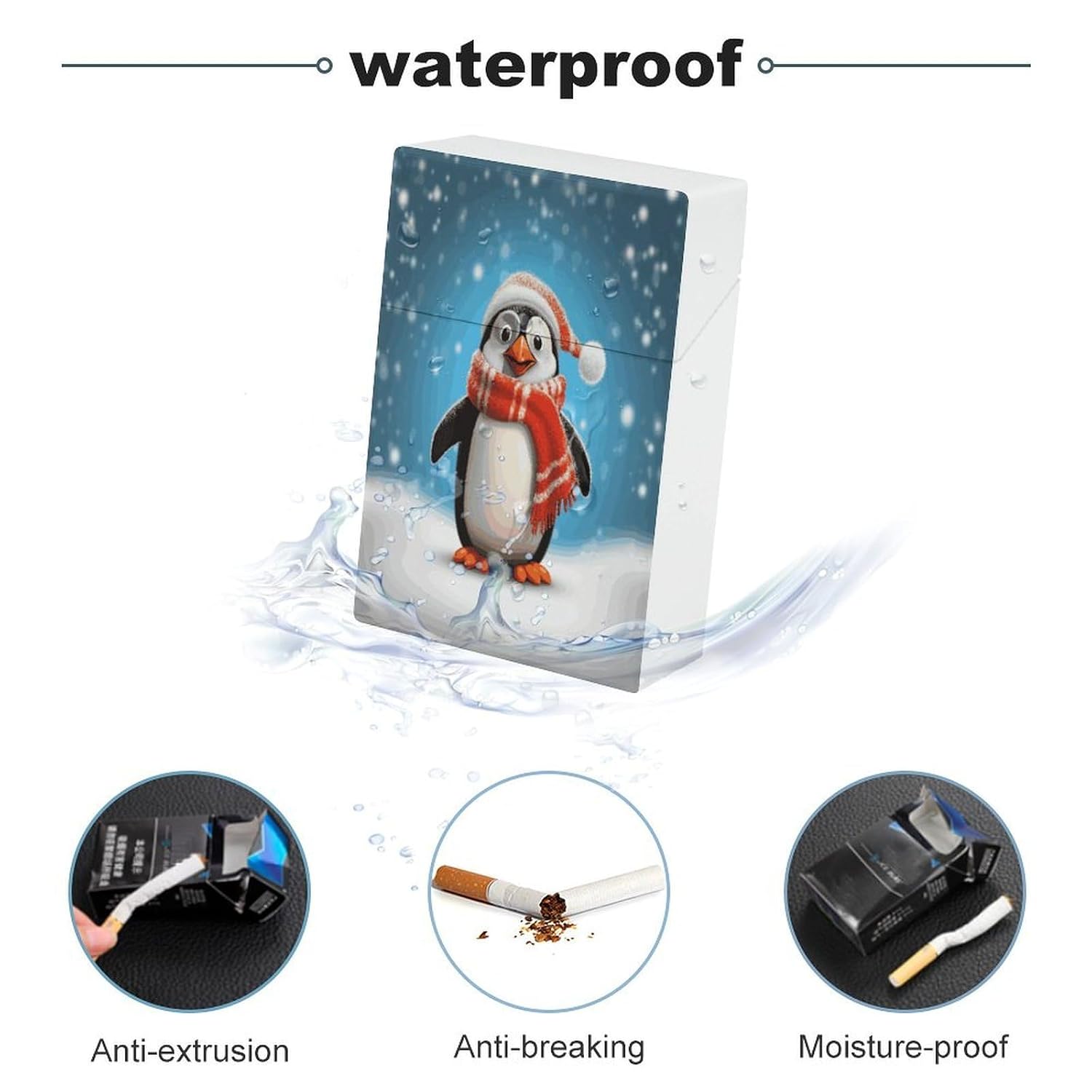 Christmas Funny Penguin Cigarette Case Stylish Lightweight Pocket Holder Case for Smoke Waterproof Cigarette Dispenser Cigarettes Accessories for Outdoor Camping Hiking image 3