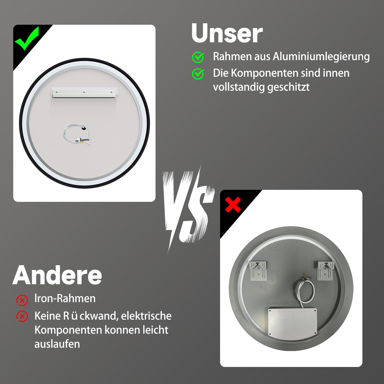 Badezimmerspiegel mit Beleuchtung, 60 cm Runder Badspiegel mit Beleuchtung, 3 Lichtfarben, Dimmbar, Touch-Schalter, Speicherfunktion, Energiesparend, LED Spiegel Bad Wandspiegel mit Licht
