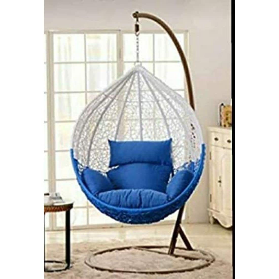 Bhairav Store Rattan Furniture Single Seater Swing Chair Hammock With Stand & Cushion Hanging Jhula For Outdoor, Indoor, Balcony,Home, Patio, Yard, Garden