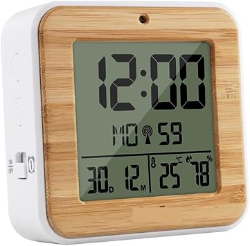 Alarm Clock Digital Alarm Clock LED Dual Alarm Temperature Humidity Meter DCF Function Backlight Table Desk Clocks(Wood)