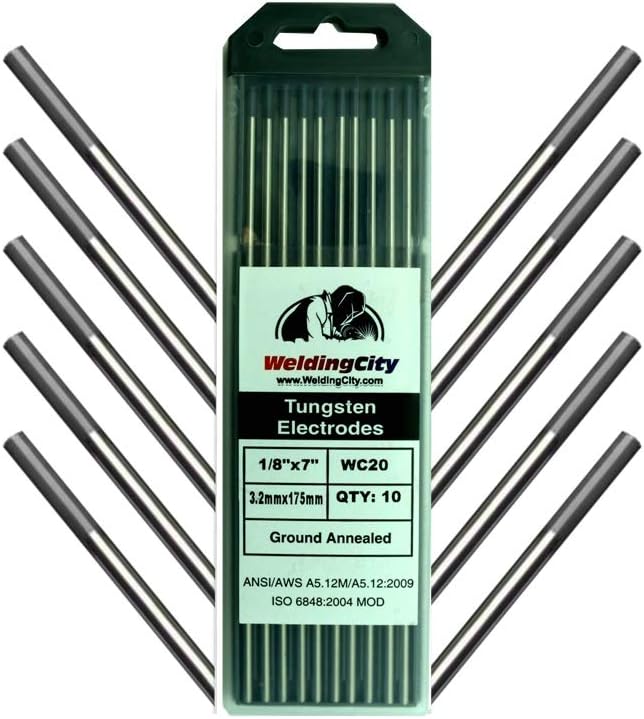 WeldingCity 10-pcs Premium TIG Welding Tungsten Electrode Rod 2.0% Ceriated (Gray, EW-Ce20) 1/8" x 7" | 10-pk