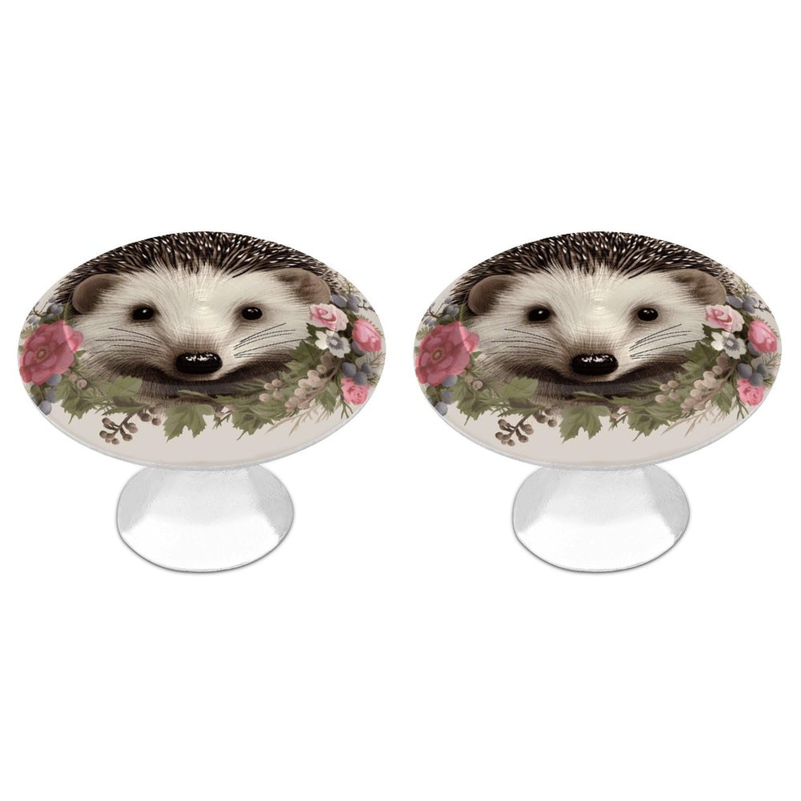 Btcowzrv Style Hedgehog In Floral Wreath 2 Pack Cabinet Knobs Drawer Pulls