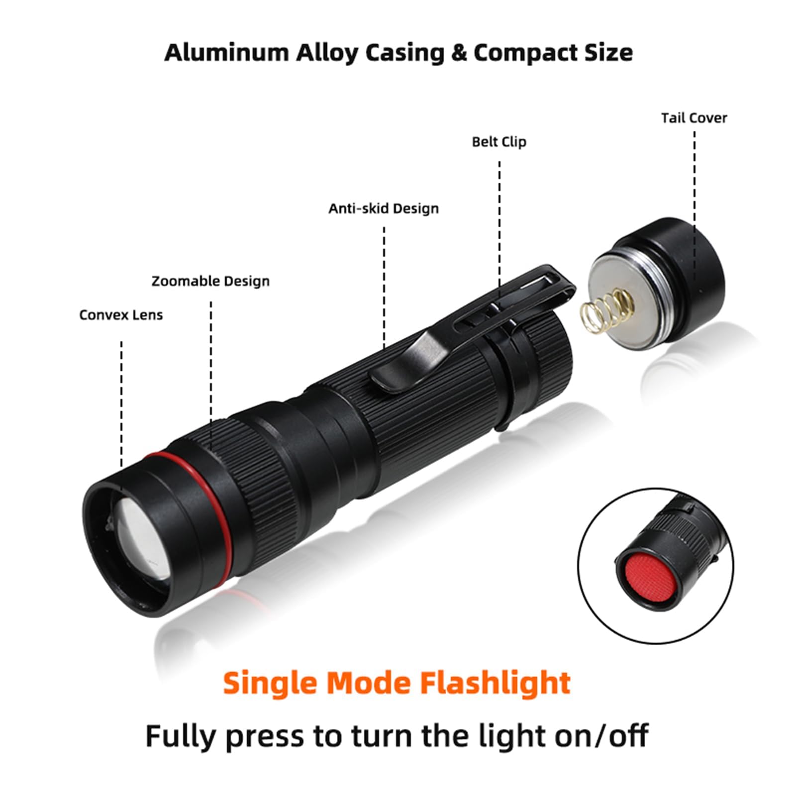 Paquete de 6 mini linternas LED pequeñas, linternas con zoom de modo único, batería AA, potentes linternas con clip de bolsillo, linterna portátil a granel EDC para regalo, emergencia,