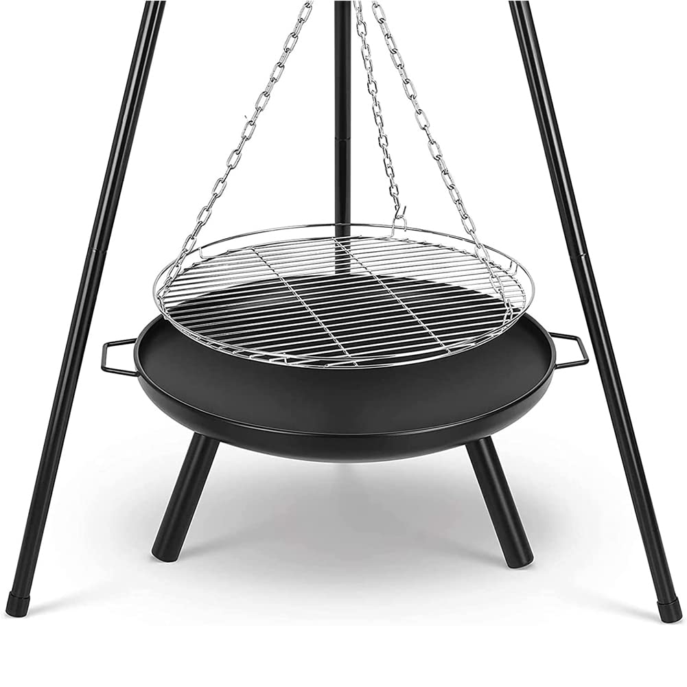Feuerstelle Stativ mit hängendem Grill - Holzkohle BBQ Stativ für Garten, Camping, Strandparty - Verstellbare Kette für Hochtemperatur-Kochen