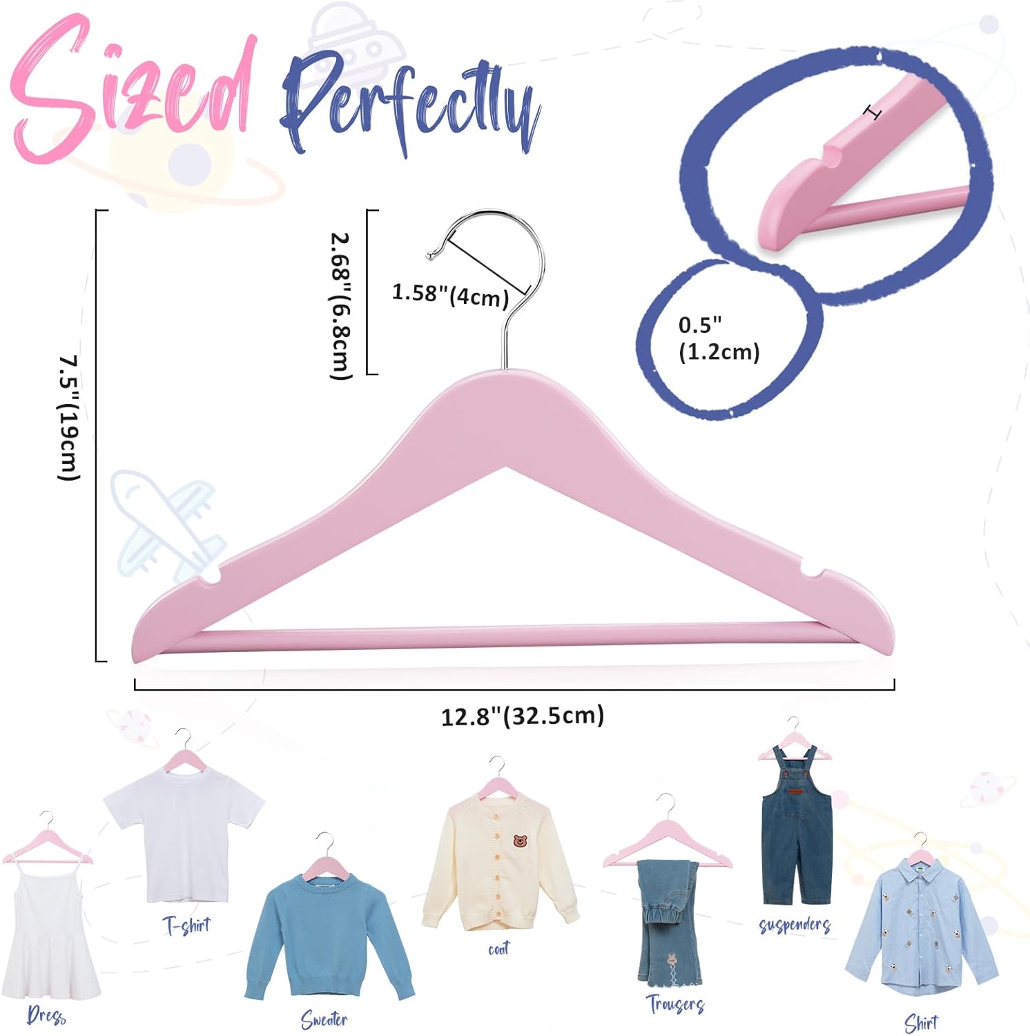 FairyHaus Kids Wooden Hangers 20 Pack 12.8 Inch, Pink Baby Childrens Wood Hanger for Closet, Anti-Rust 360° Swivel Hook, Notches & Smooth Finish, Durable and Strong Wood for Toddler Clothes