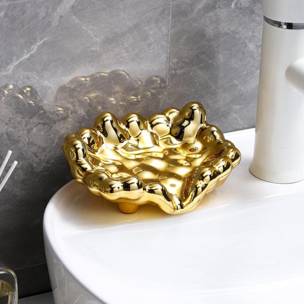 EXELNTBathroom Soap Box Creative Draining Light Luxury Drain Soap Dish Holder Household Shelf Bathroom Artifact Bathroom-Golden