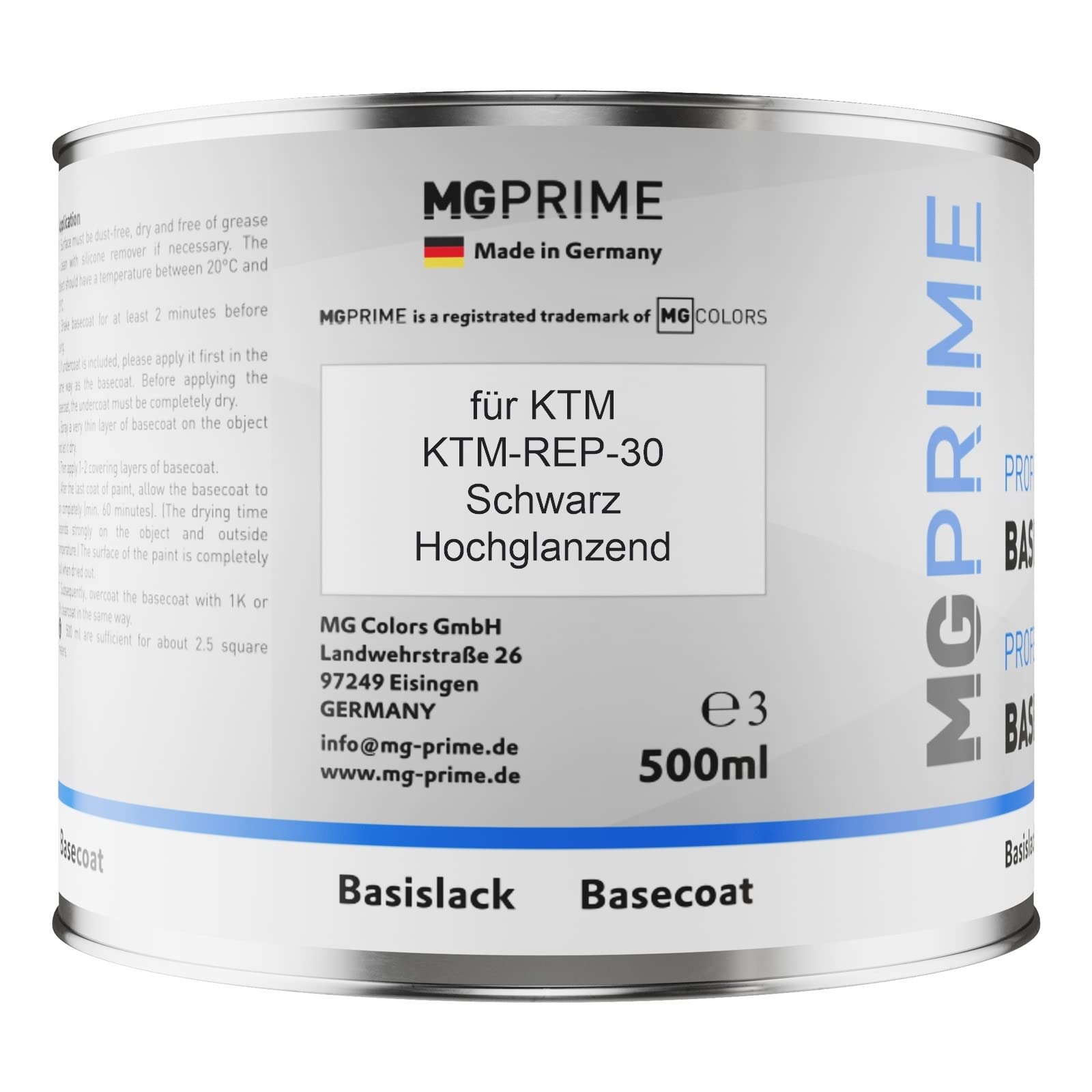 MG PRIME Motorradlack Dosen Set für KTM REP-30 Schwarz Hochglanzend 1,25L | Set aus Basislack + 2K Klarlack + Härter, Literware, spritzfertig