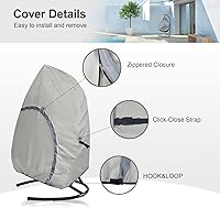 Vista 4 de Funda para silla de huevo colgante para patio, silla de mimbre impermeable para exteriores con funda de soporte, asiento doble