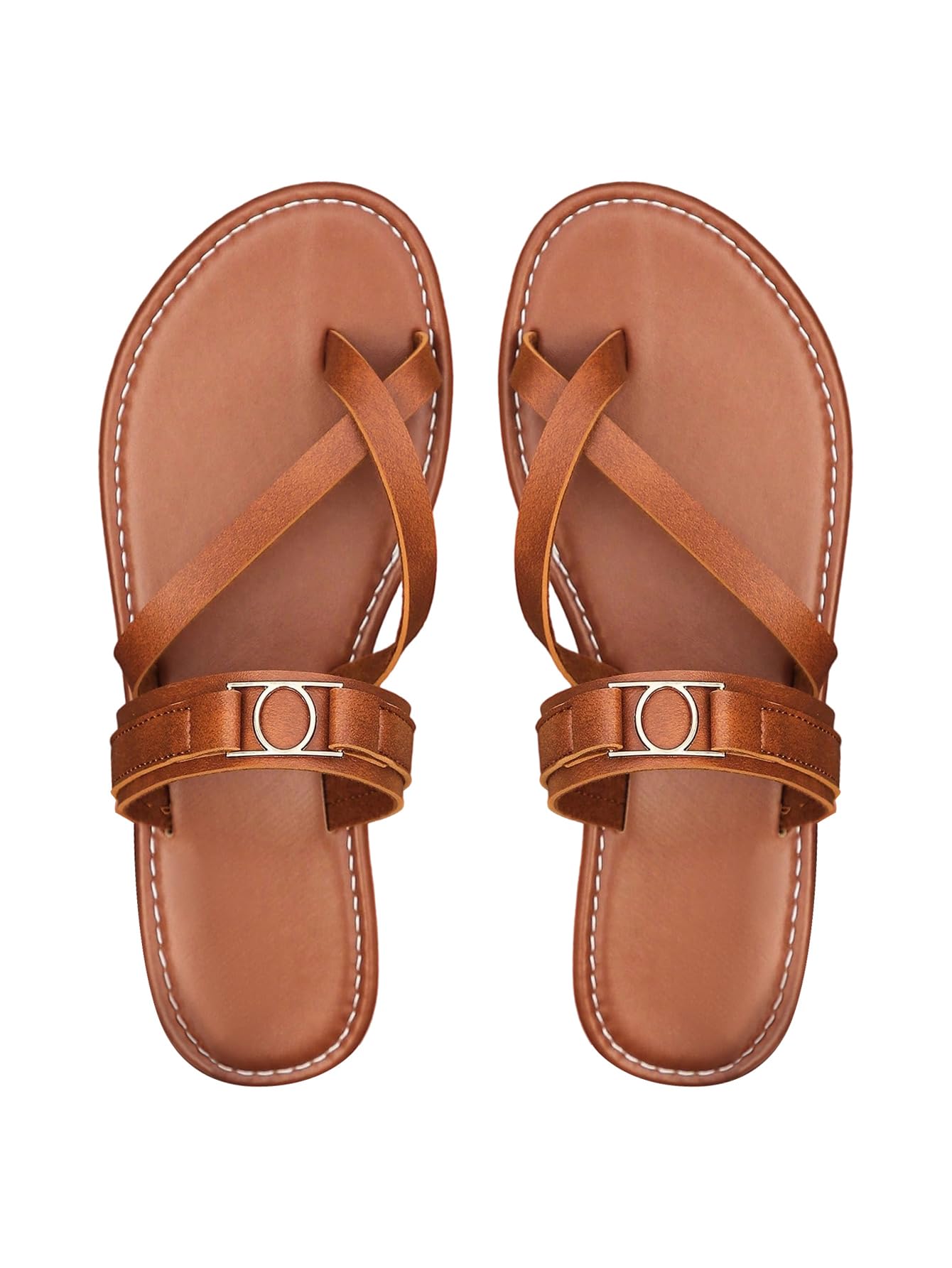 Women's Strappy Toe Ring Flat Sandals Summer Beach Metal Buckle Criss Cross Slides 2025