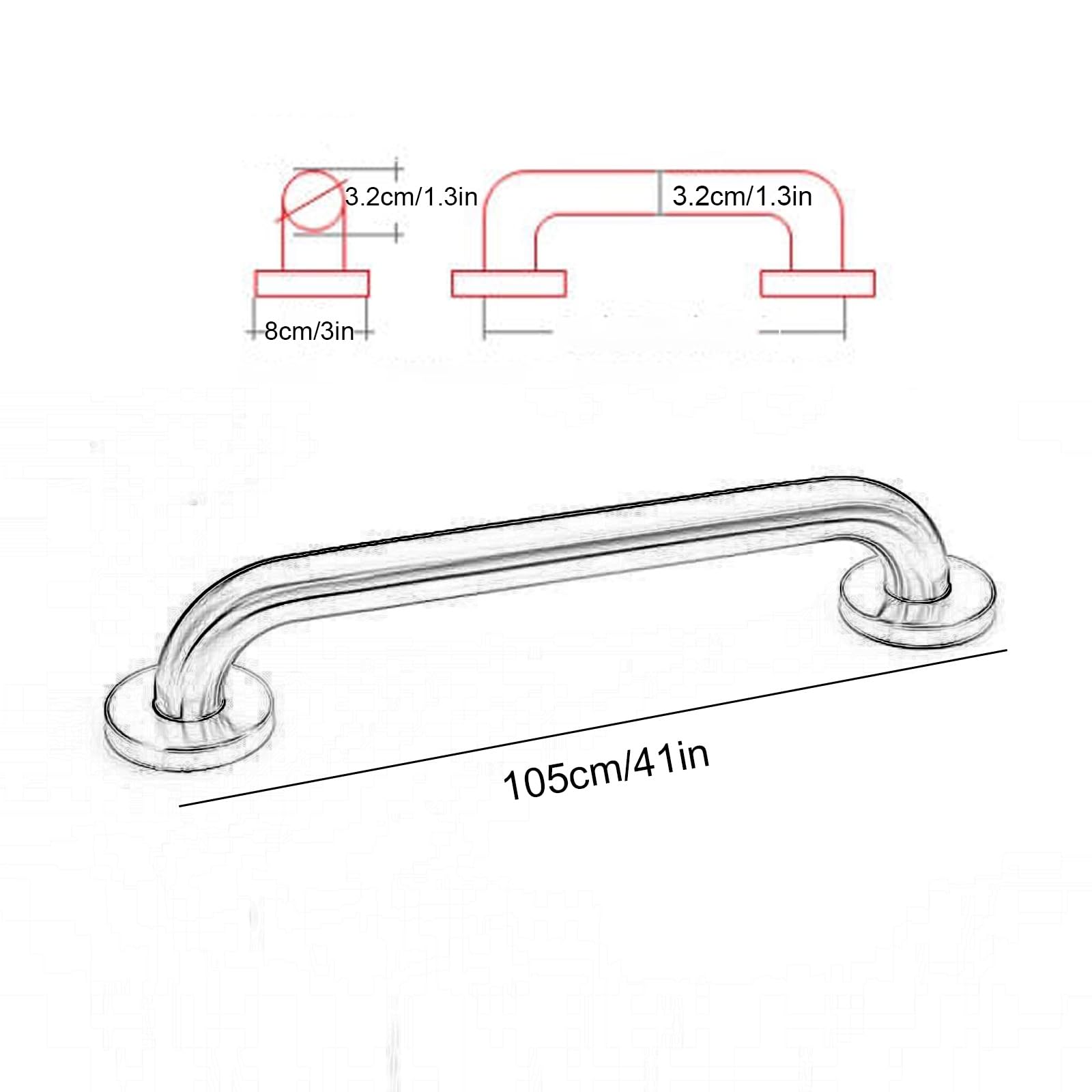 Barras de Apoyo de Acero Inoxidable para baño, Resistentes y fiables, para Personas Mayores (Plateadas, 105 cm/41 Pulgadas)