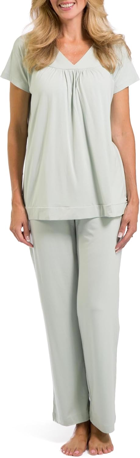 Fishers Finery Women's EcoFabric Pajama Set; Short Sleeve Top & Full Length Pant with Gift Box