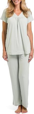 Fishers Finery Womens EcoFabric Pajama Set; Short Sleeve Top & Full Length Pant with Gift Box
