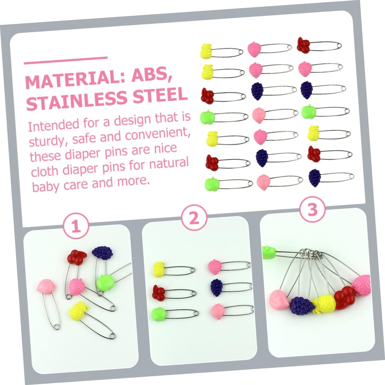 50pcs Safety Pins Diaper Pins Safety Locks Fruit Pattern for Boys and Girls Style