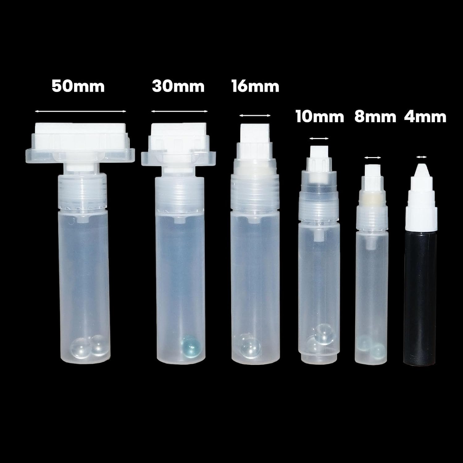 6 Pack Refillable Acrylic Paint Pens Empty Markers 4/8/10/15/30/50mm Clear Large Paint Holder Pen Graffiti Markers for Painting DIY Art and Glue Paints Applicato