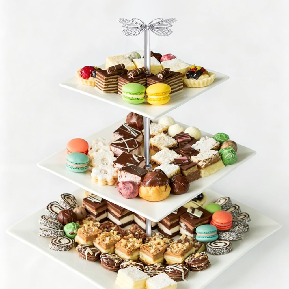 5 Stück Törtchen Ständer Hardware Griffe Schmetterling 3 Etage Kuchen Teller Ständer Griff Platin Gestufte Servier Tabletts