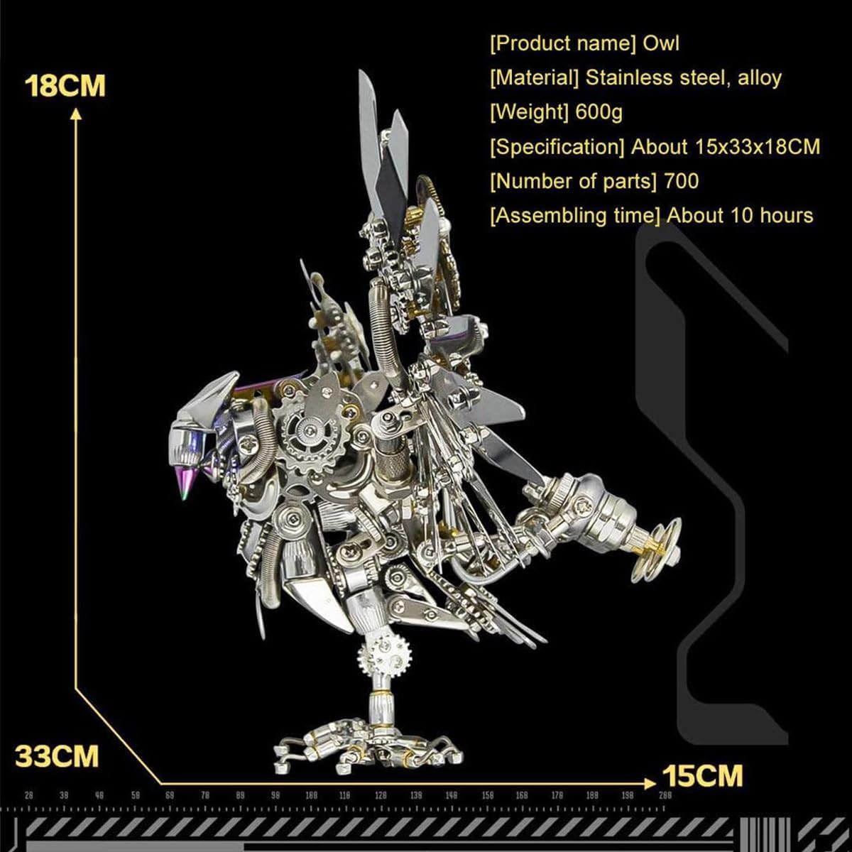 Rompecabezas 3D para Adultos, 1150 Piezas, Rompecabezas De Metal De Búho 3D, Modelo De Ensamblaje Mecánico De Metal Steampunk DIY, Cumpleaños.