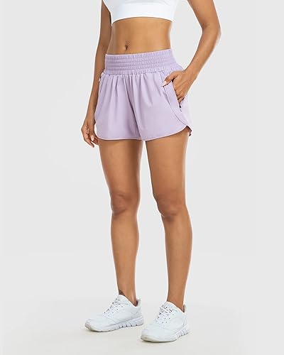 Miniatura 10 de YEZII Pantalones cortos deportivos para mujer con bolsillos, cintura alta, pantalones cortos de entrenamiento para correr, gimnasio, yoga,