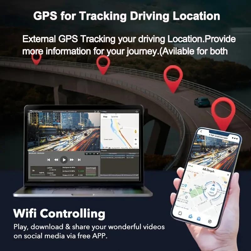 GPS tracking driving location shown on a laptop and smartphone, with map and speed data