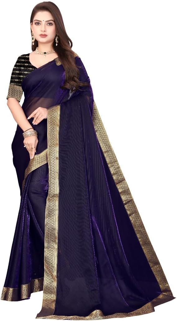 - Women's Midnight Gilded Shimmer Saree with Golden Border |Designer Sari for Wedding & Festive Occasion