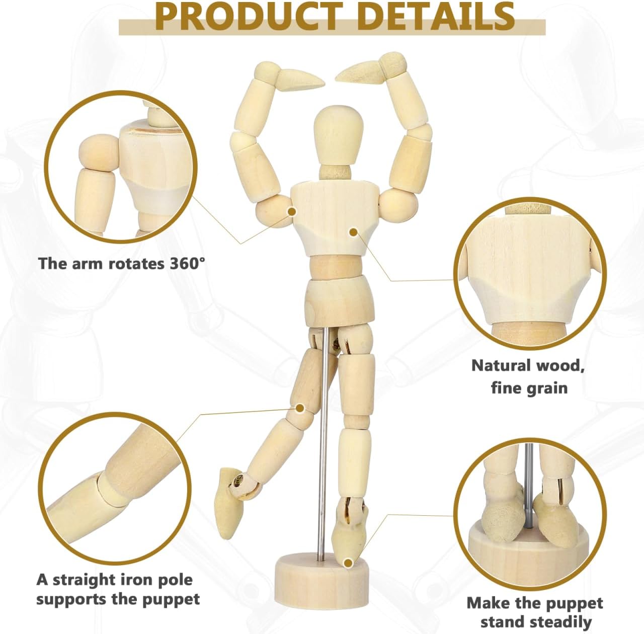 12PCS Artists Wooden Manikin Jointed Mannequin, Drawing Figure Model 4.5 Inches Wooden Mannequin Artist Manikin with Stand for Drawing or Desktop Decor