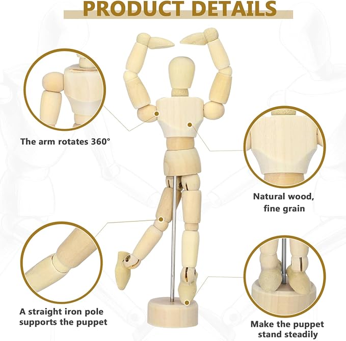 12 Piezas Maniquí Articulado de Madera para Dibujo, Figura 4.5 Pulgadas miniatura 4