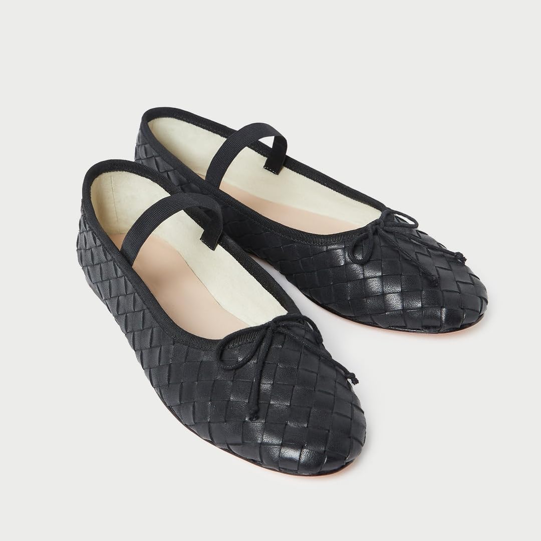 Womens Black Woven Ballet Flats with Bow Round Toe Slip on Mary Jane Flats Ladies Fashion Elastic Strap Ballerina Shoes Size 8 - Image 2