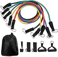 Kit Elástico para Exercícios Funcional Academia Pilates Fisioterapia 5 Níveis de Resistência com Puxadores e Acessórios