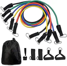 Kit Elástico para Exercícios Funcional Academia Pilates Fisioterapia 5 Níveis de Resistência com Puxadores e Acessórios