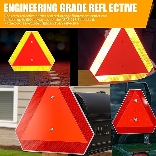 Miniatura 2 de Letrero de vehículo de movimiento lento, triángulos de seguridad aprobados por puntos, letrero triangular de seguridad reflectante, aluminio de 14 x