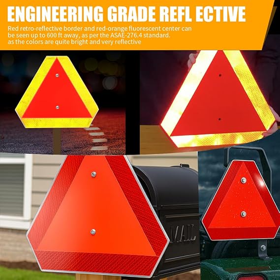Slow Moving Vehicle Safety Sign,Slow Moving Vehicle Triangle Sign,Aluminum 14x16 Engineering Grade Reflective for Golf Cart (Aluminum)