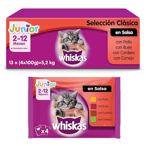 Whiskas Comida Húmeda para Gatos Junior Selección Carnes en Gelatina