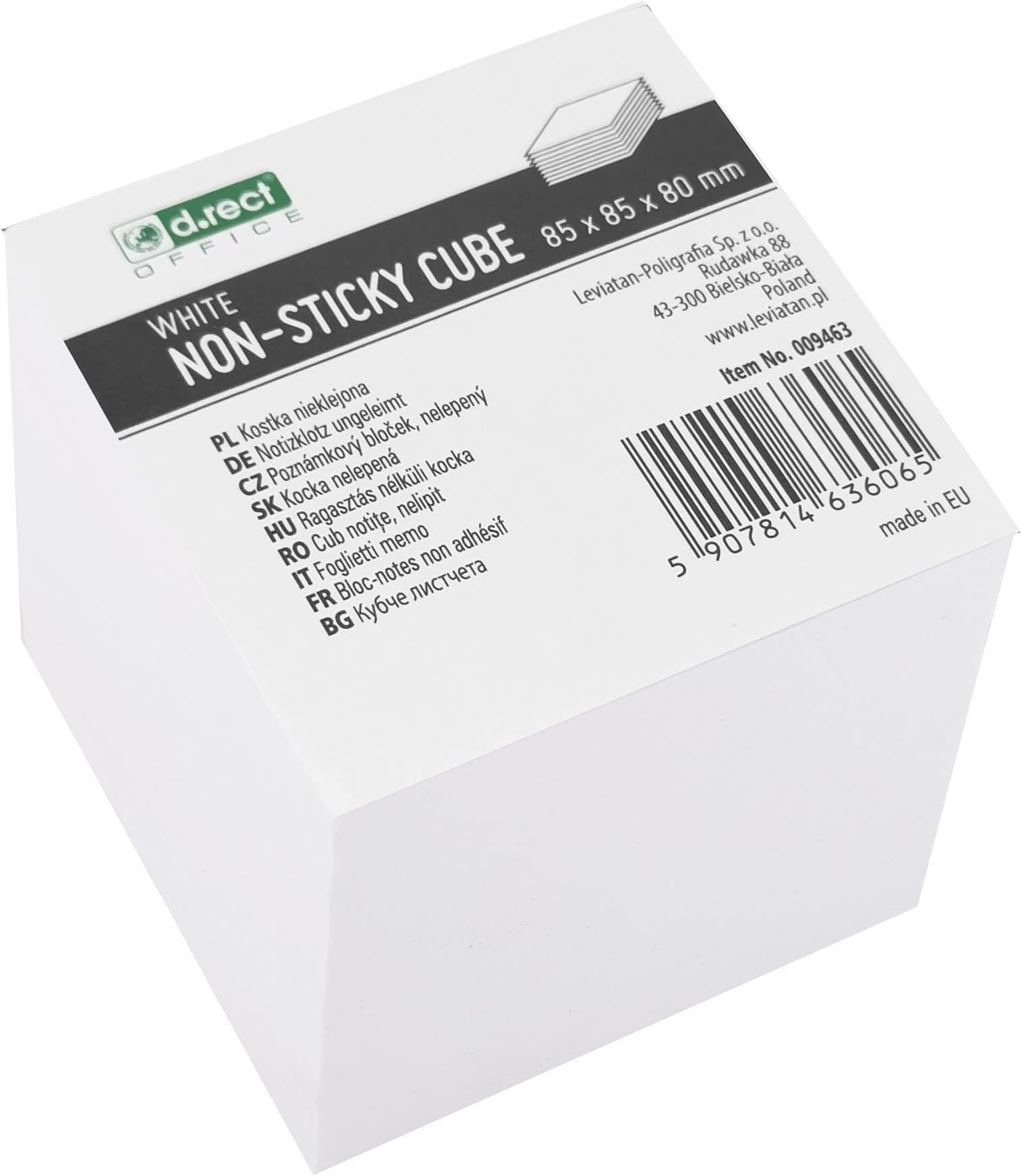 D.RECT Note Block - 85x85x80mm Notepad, 750 Sheets White - Cube Note Box, Non Sticky Memo Block