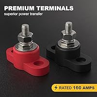 Vista 3 de MGI SpeedWare Poste de unión de energía con perno de 1/4" para conexiones de accesorios de batería automotriz y marina de 12V 24V, 160 AMP, Rojo