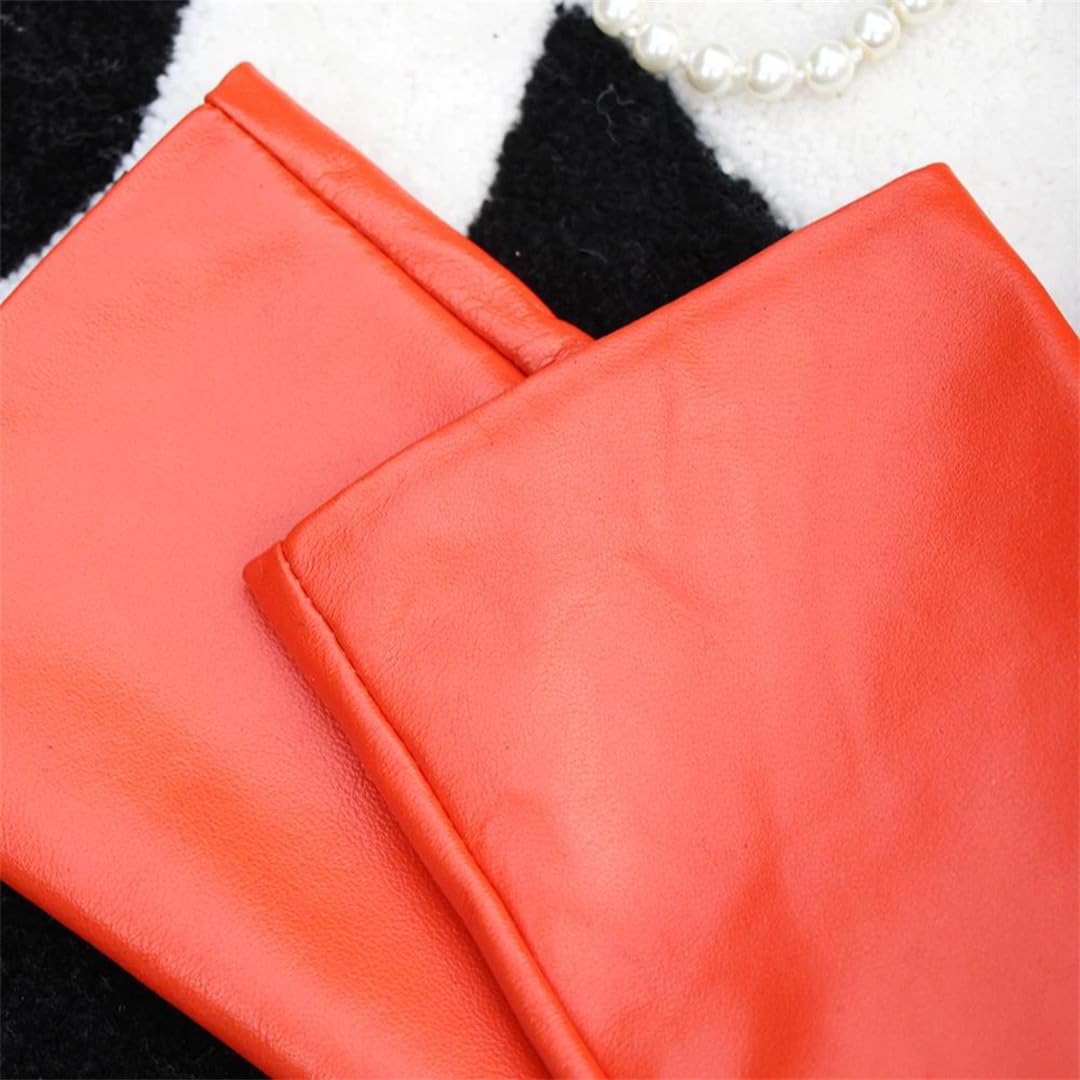 Damen Lange Orange Echtes Leder Handschuhe Schaffell über Ellenbogen Benutzerdefinierte Größe Warm Winter Opern-Stil