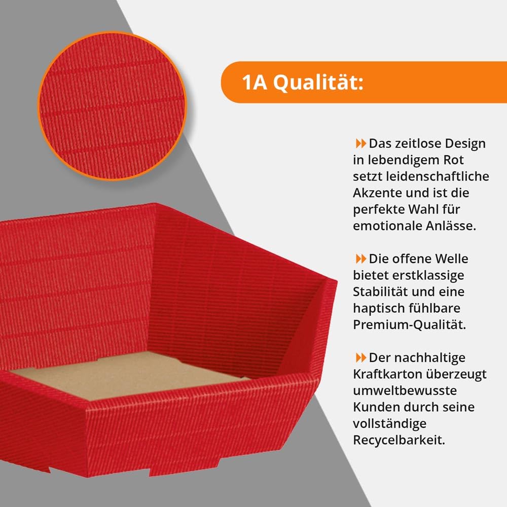 Präsentkorb Geschenkkorb 195x230 leer 6-Eck, offene Welle, rot, Geschenkverpackung im Set: 25 Stück