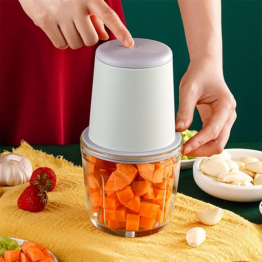 Molinillo eléctrico de carne para picadora de verduras y cebolla con 2 cuencos, hoja de acero inoxidable, procesamiento rápido de 5 a 30 segundos, para alimentos de bebé, ensalada, salsas