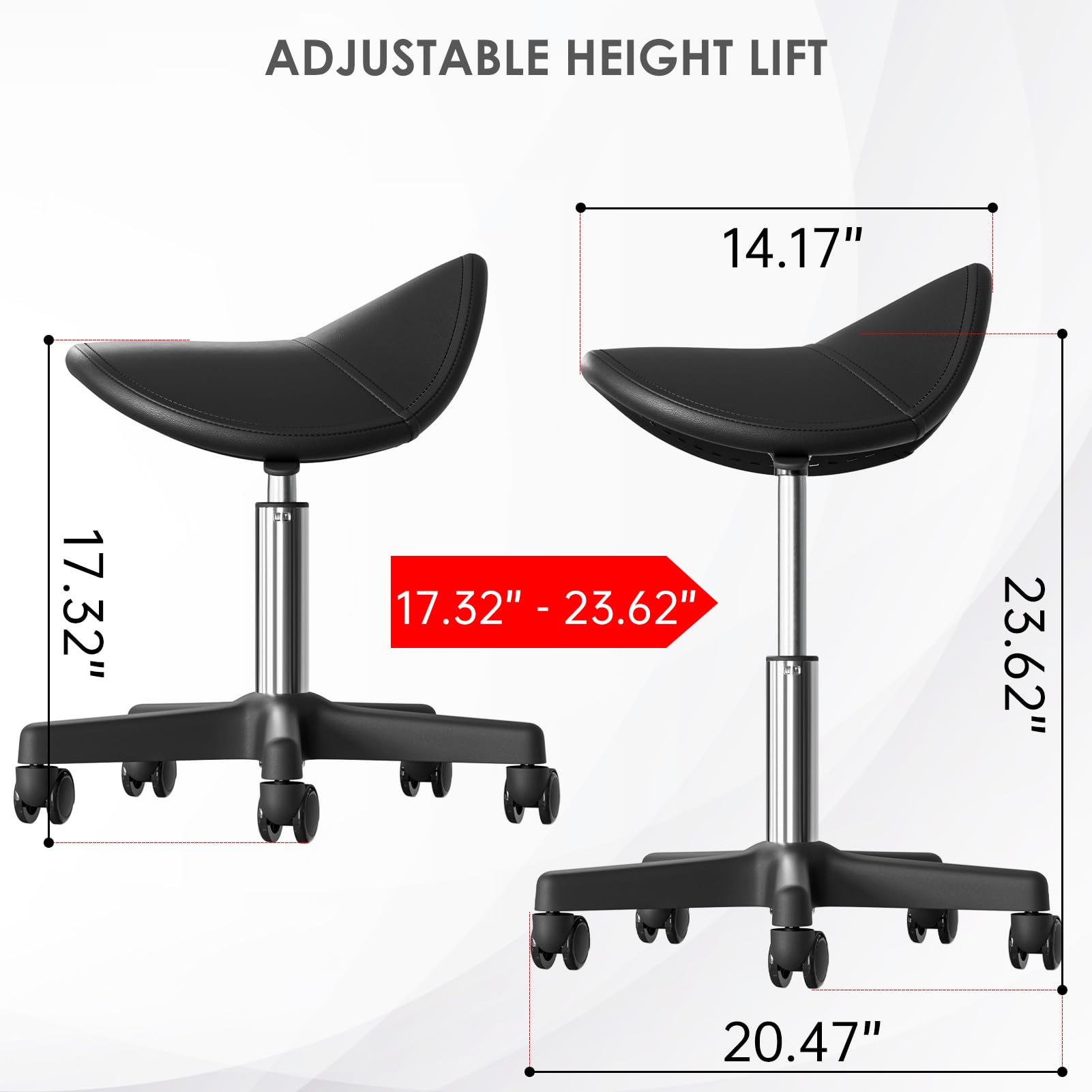 Taburete con ruedas con capacidad para hasta 350 libras, altura ajustable, patas de nailon con ruedas para spa, masaje, salón, hogar, oficina, médico, tatuaje, bar, negro 3