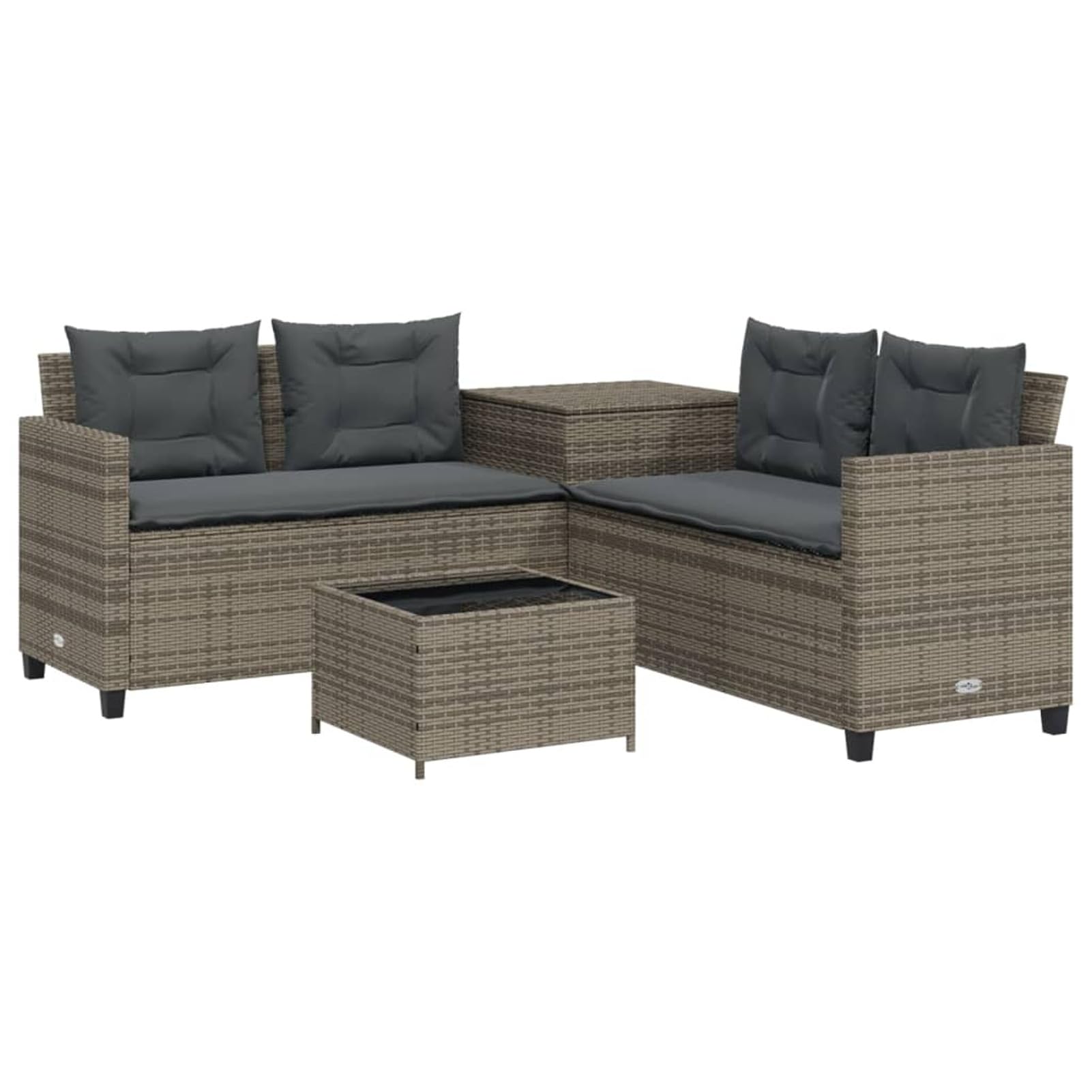 IKAYAA Conjunto Jardín de Ratán, Sofá de Esquina, Sofa Exterior, Conjunto Terraza en Acero y Resistente a la Intemperie, Muebles Jardín Exterior, 1 Sofá de Jardín, 1 Mesa, 1 Caja, Gris-2