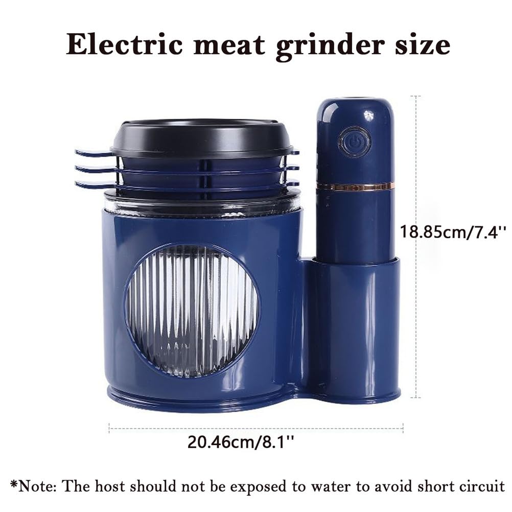 Picadora Electrica, Procesador De Alimentos, Trituradora De Alimentos con Cuchillas De Acero Inoxidable Y Recipiente De Vidrio De 1L, para Pica Carne, Frutas, Verduras, Azul