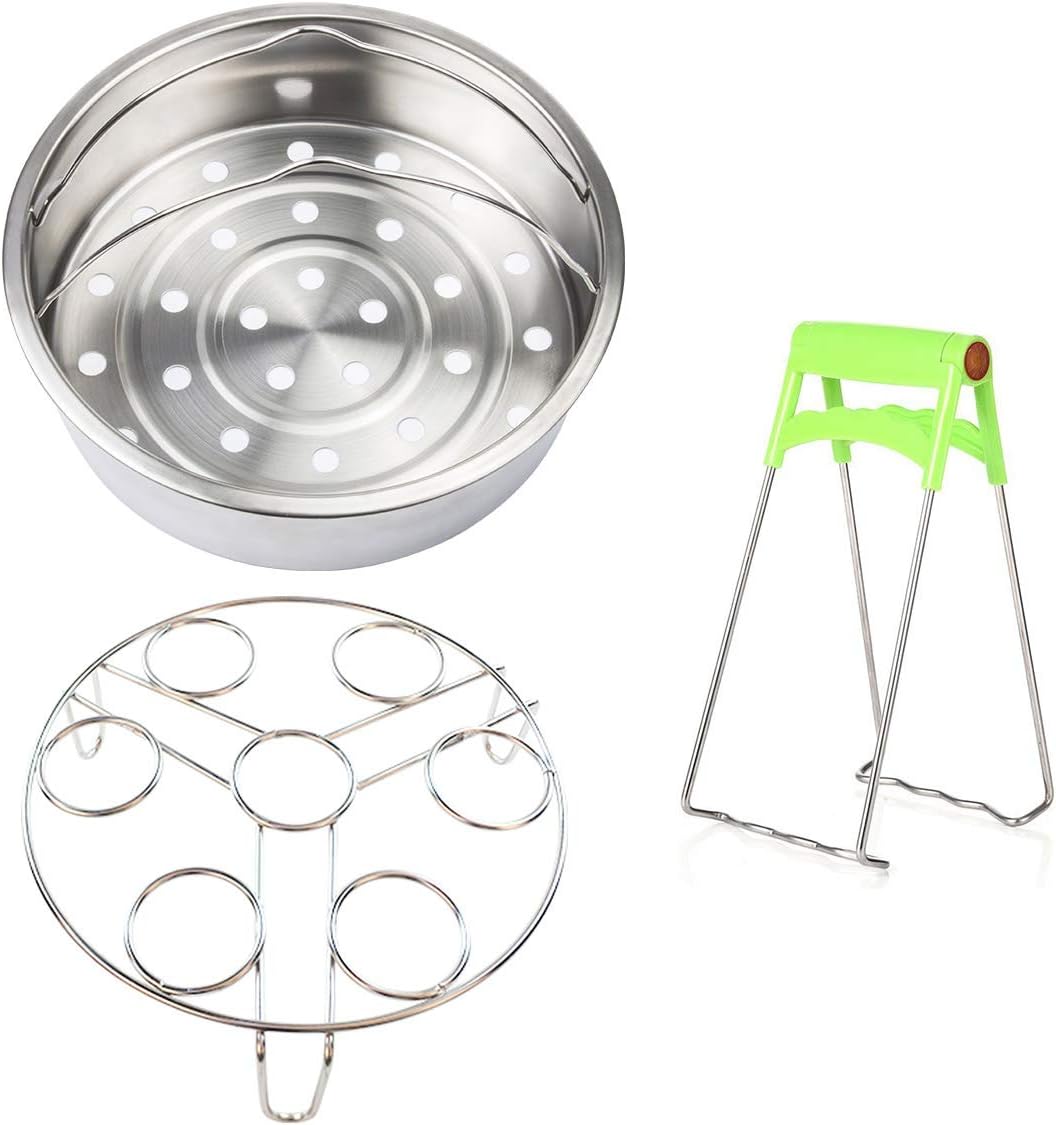 Vindar 3 Pack Steamer Basket, Steam Baskets Rack Set, Vegetable Steam Insert Pans, Egg Steaming Holder Rack Stand, Dish Clip, Stainless Steel, Diameter 21CM
