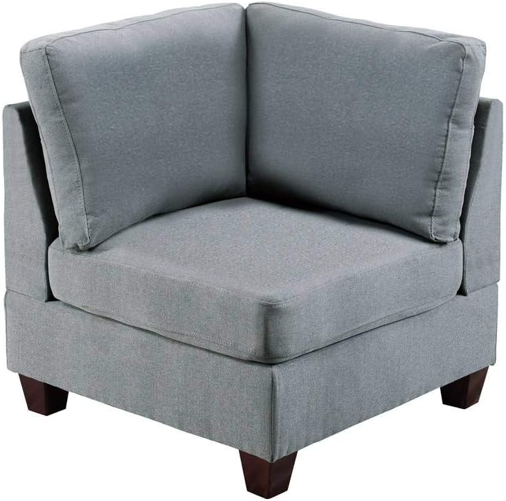 Modular Sofa Set 6pc Set Living Room Furniture Sofa Loveseat Couch Grey Linen Like Fabric 4X Corner Wedge 1x Armless Chair and 1x Ottoman