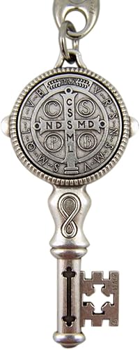 Miniatura 5 de Llavero colgante en forma de llave de San Benito en tono plateado 4 14 pulgadas